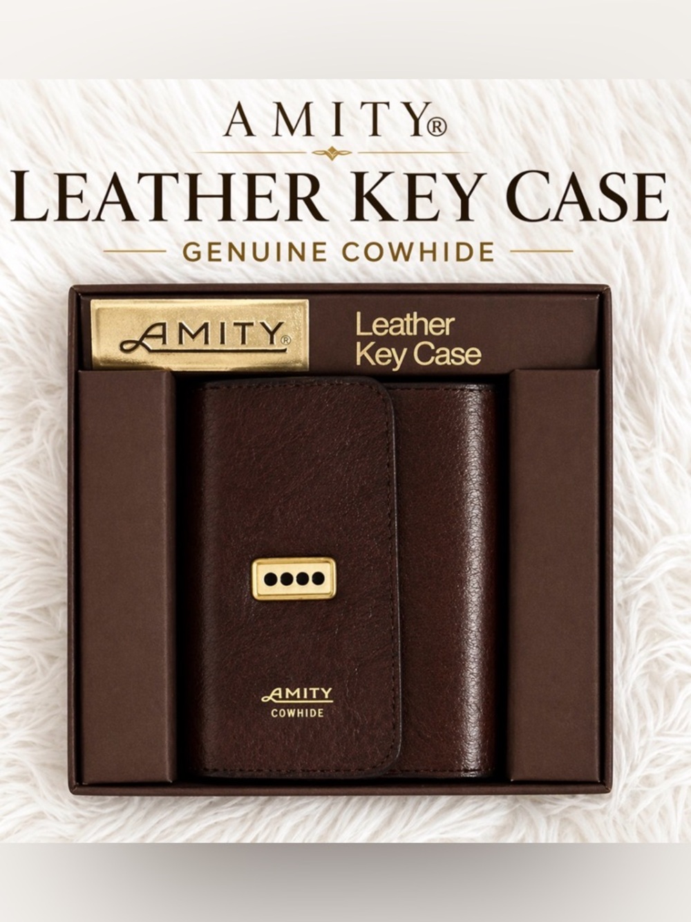 NEW Amity Leather Key Case Brown Cowhide Vintage Key Holder w/ Box